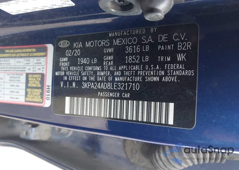 2020 Kia Rio S из США, поврежденный, VIN 3KPA24AD8LE321710